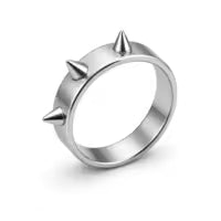 Spiked Band Ring - Unisex Mens Womens Spike Spikey Silver Stainless Steel