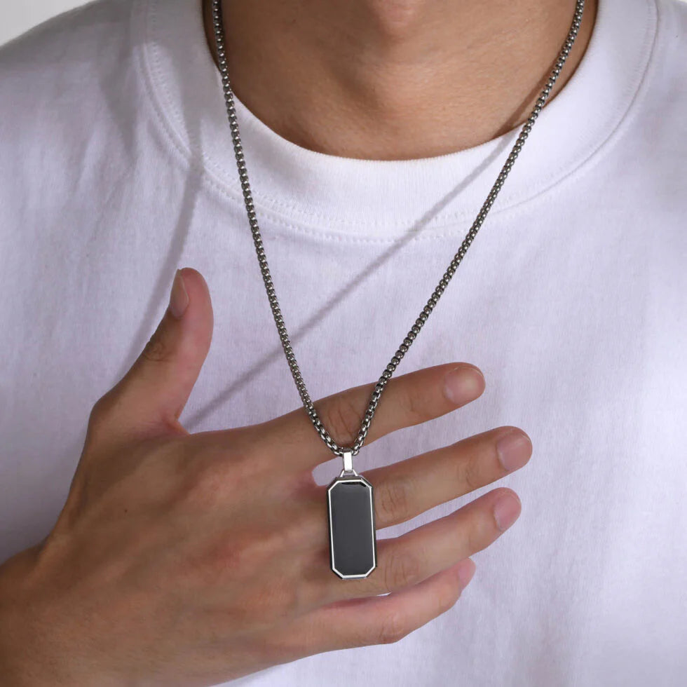 Men Silver Rectangular Necklace - image 1