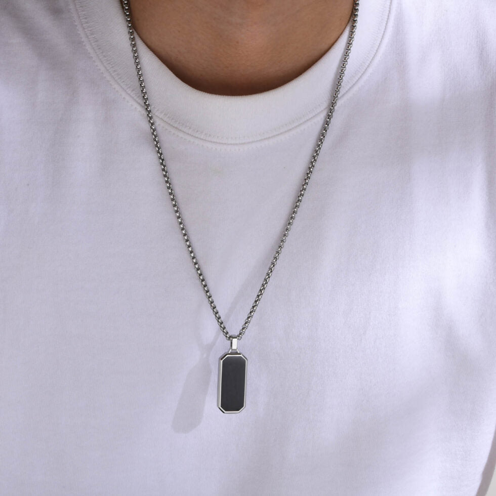Men Silver Rectangular Necklace - image 2