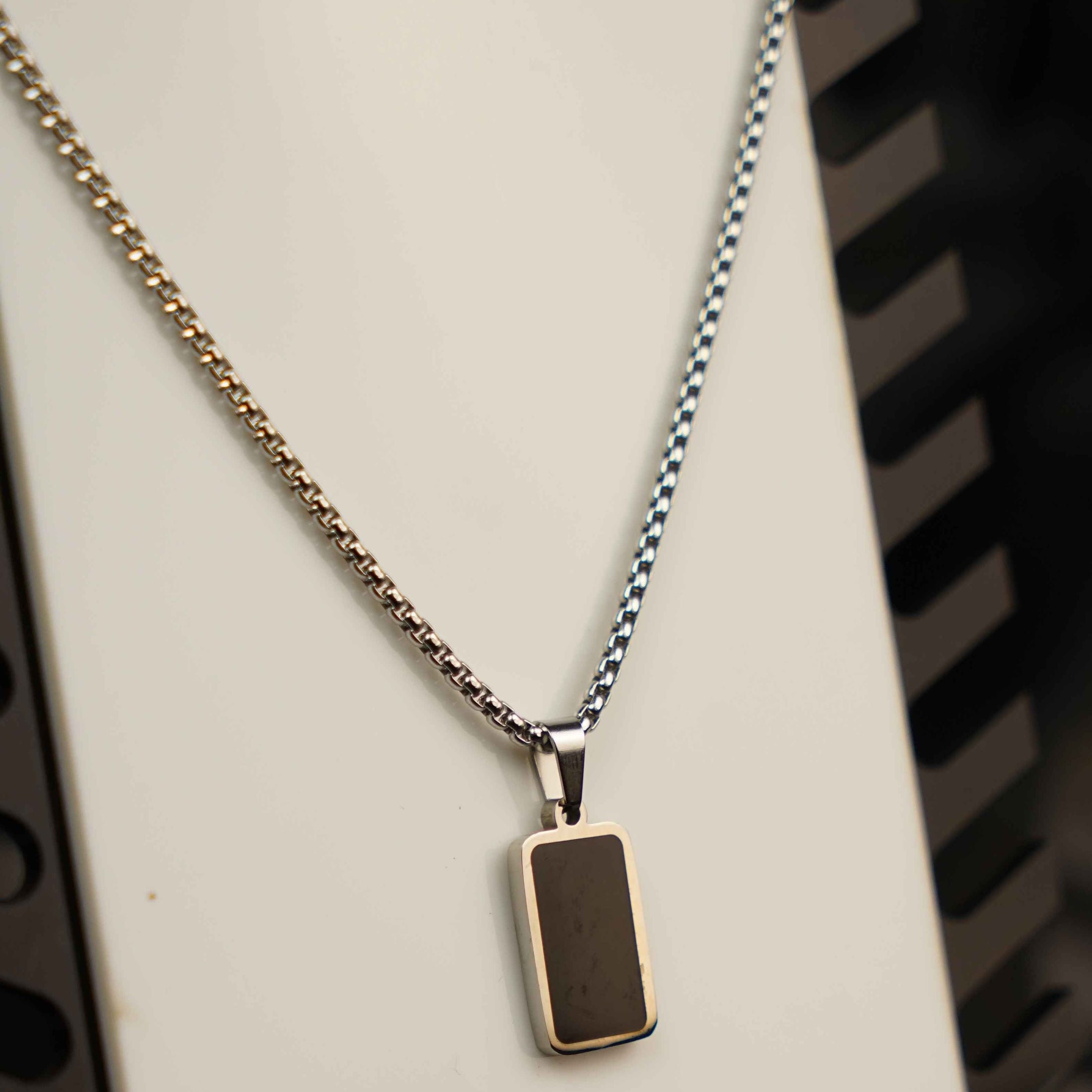 Men Silver Rectangular Necklace - image 3