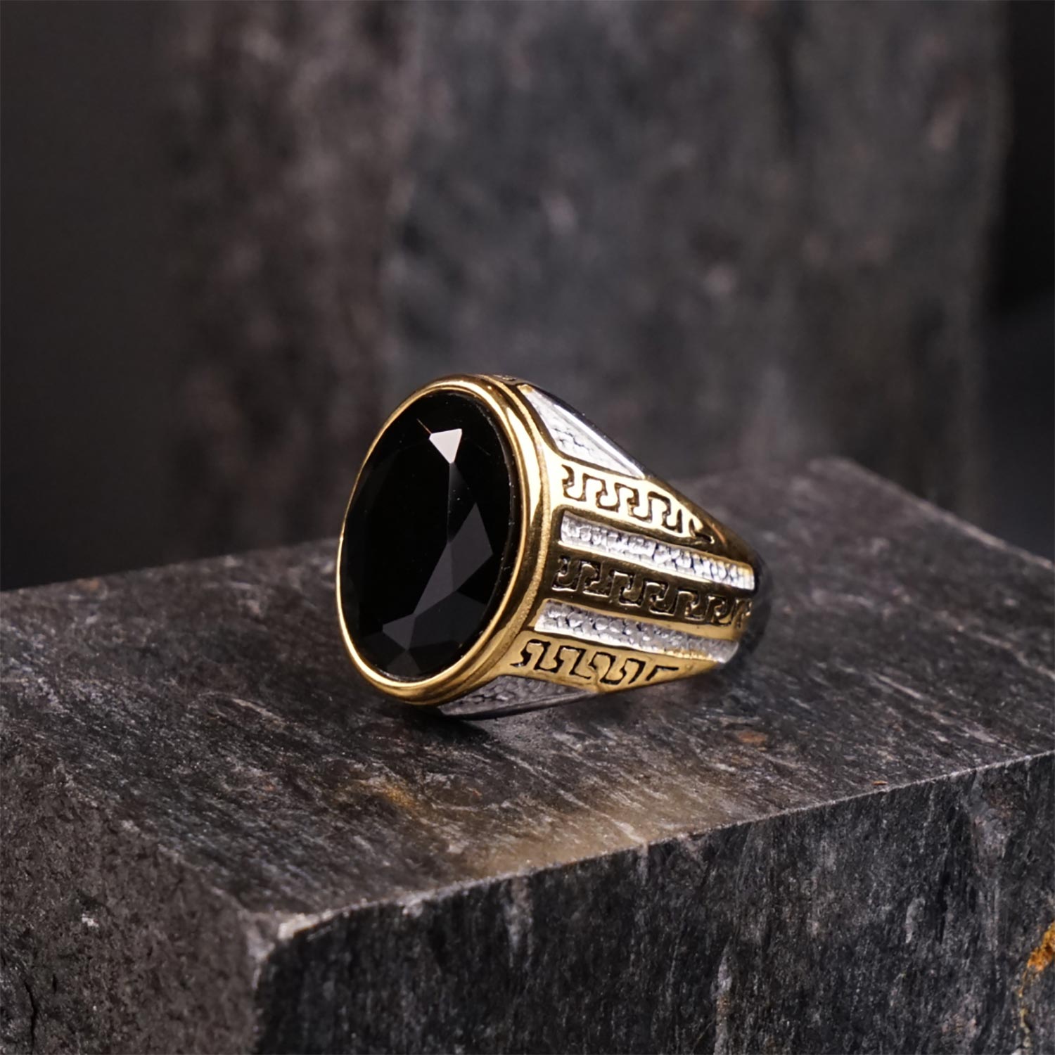 Silver Gold Oval Medusa Ring - image 1
