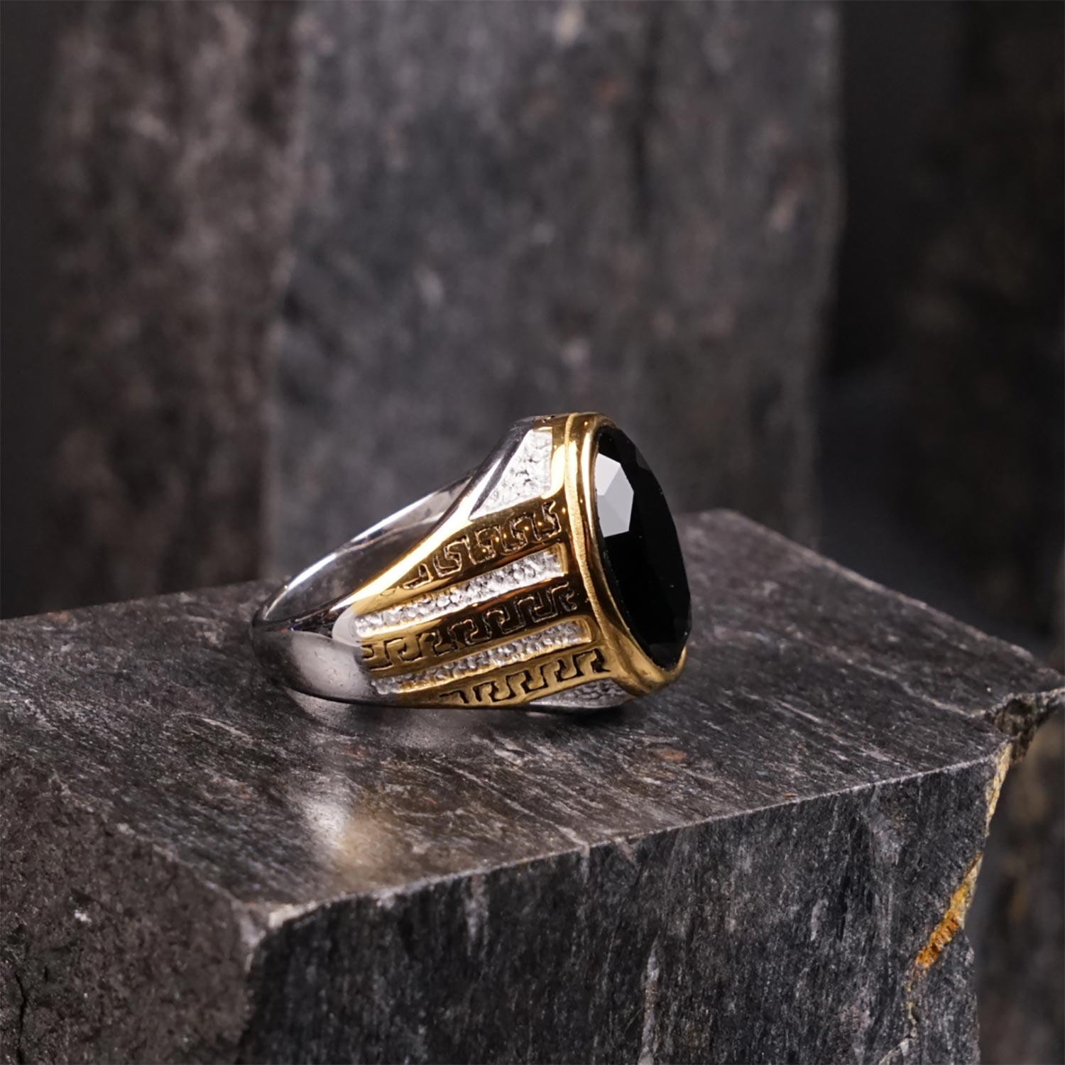 Silver Gold Oval Medusa Ring - image 2