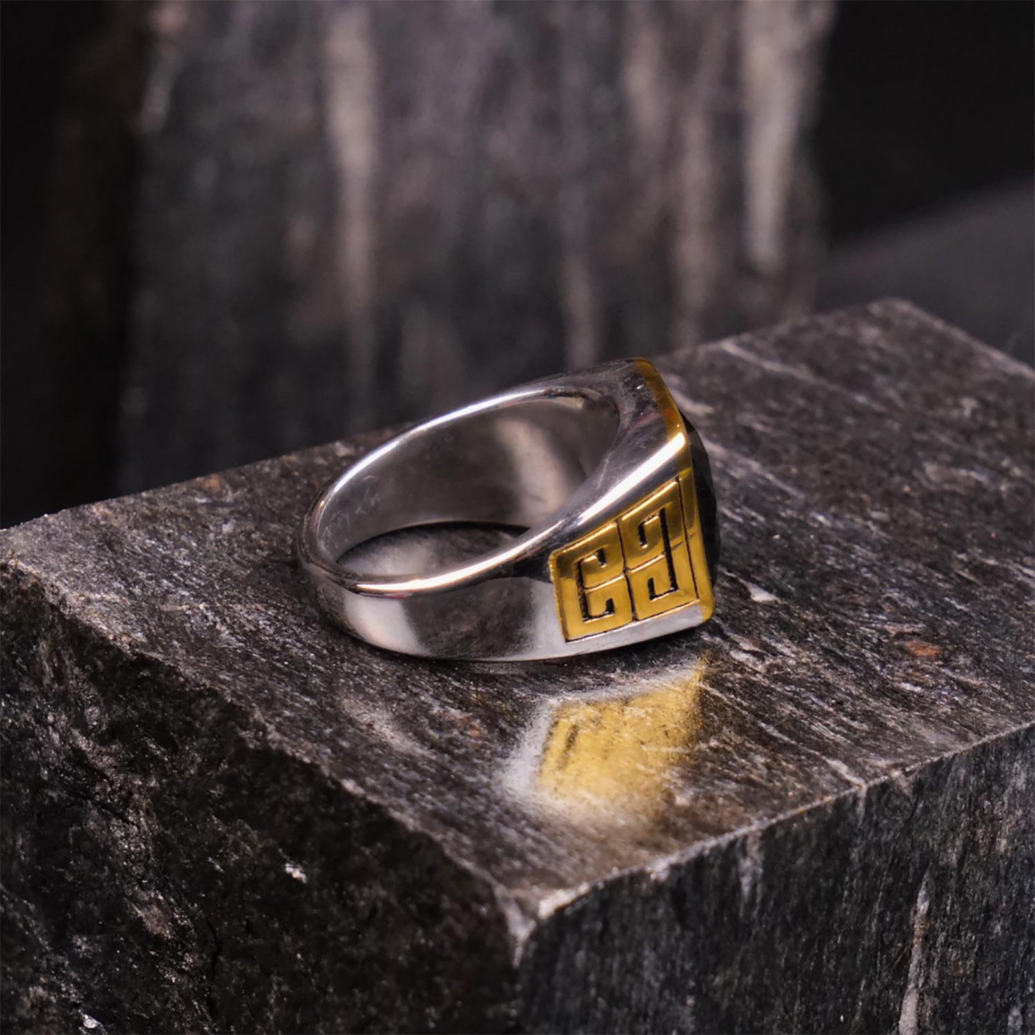 Silver Gold Square Kings Ring - image 3
